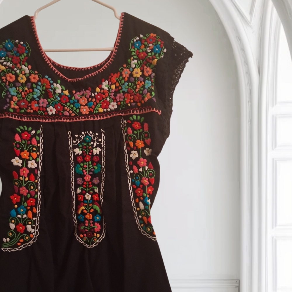 Floral Embroidered Black Dress